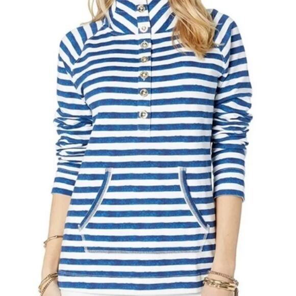 Lilly Pulitzer Captain Popover Medium Positano Stripe Button Pullover Top - Picture 1 of 8